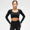 Black Ribbed Seamless Long Sleeved Crop Top