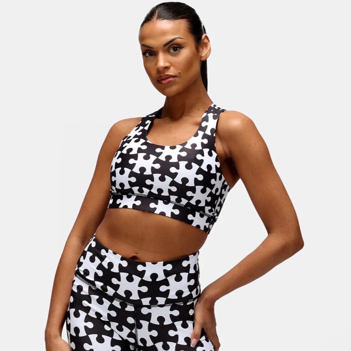Monochrome Jigsaw Cross Back Bra