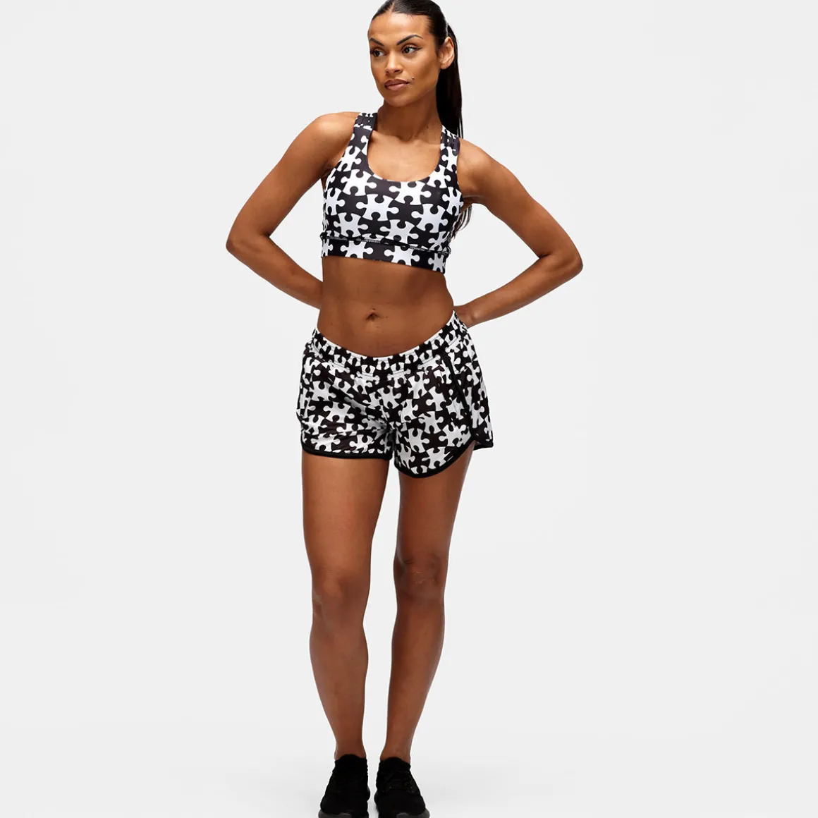 Monochrome Jigsaw Loose Fit Workout Shorts