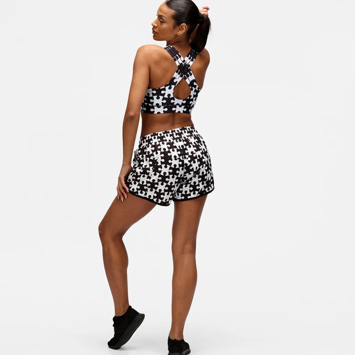 Monochrome Jigsaw Loose Fit Workout Shorts