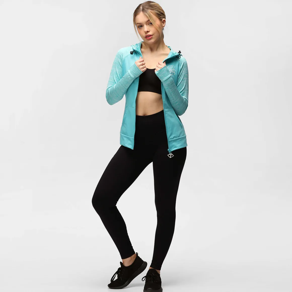 TKB Ladies Turquoise Melange Zipped Hoodie