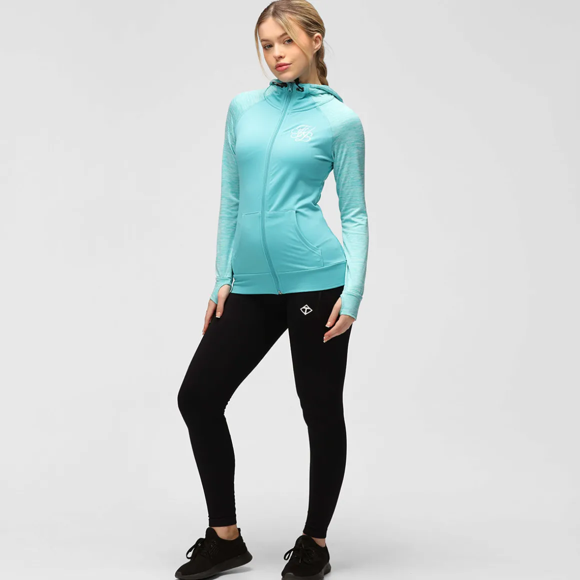 TKB Ladies Turquoise Melange Zipped Hoodie